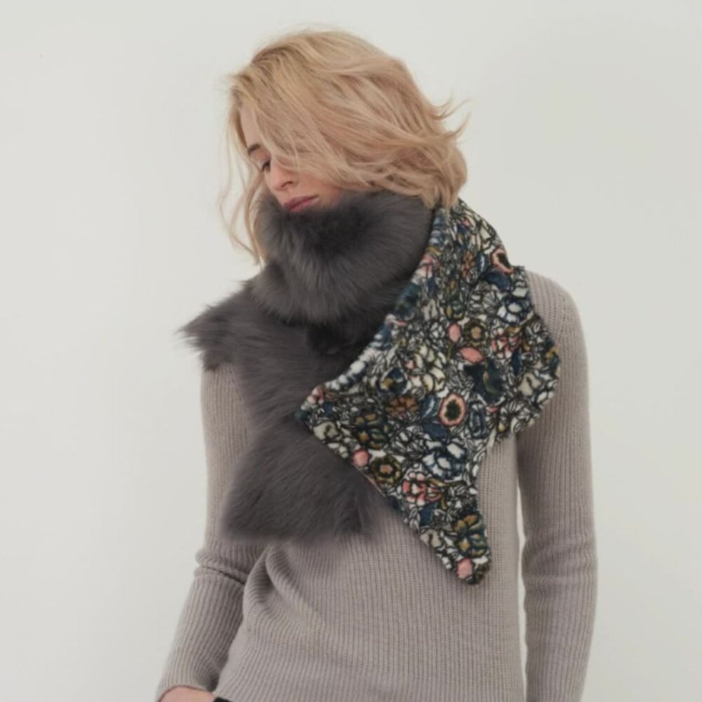 NWT Karl Donoghue shearling and velvet scarf